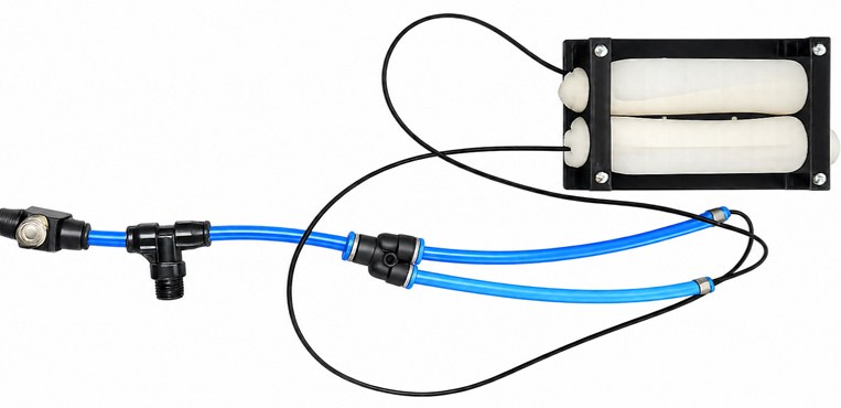 Final pneumatic demonstrator representing two guard cells connected to an air circuit.