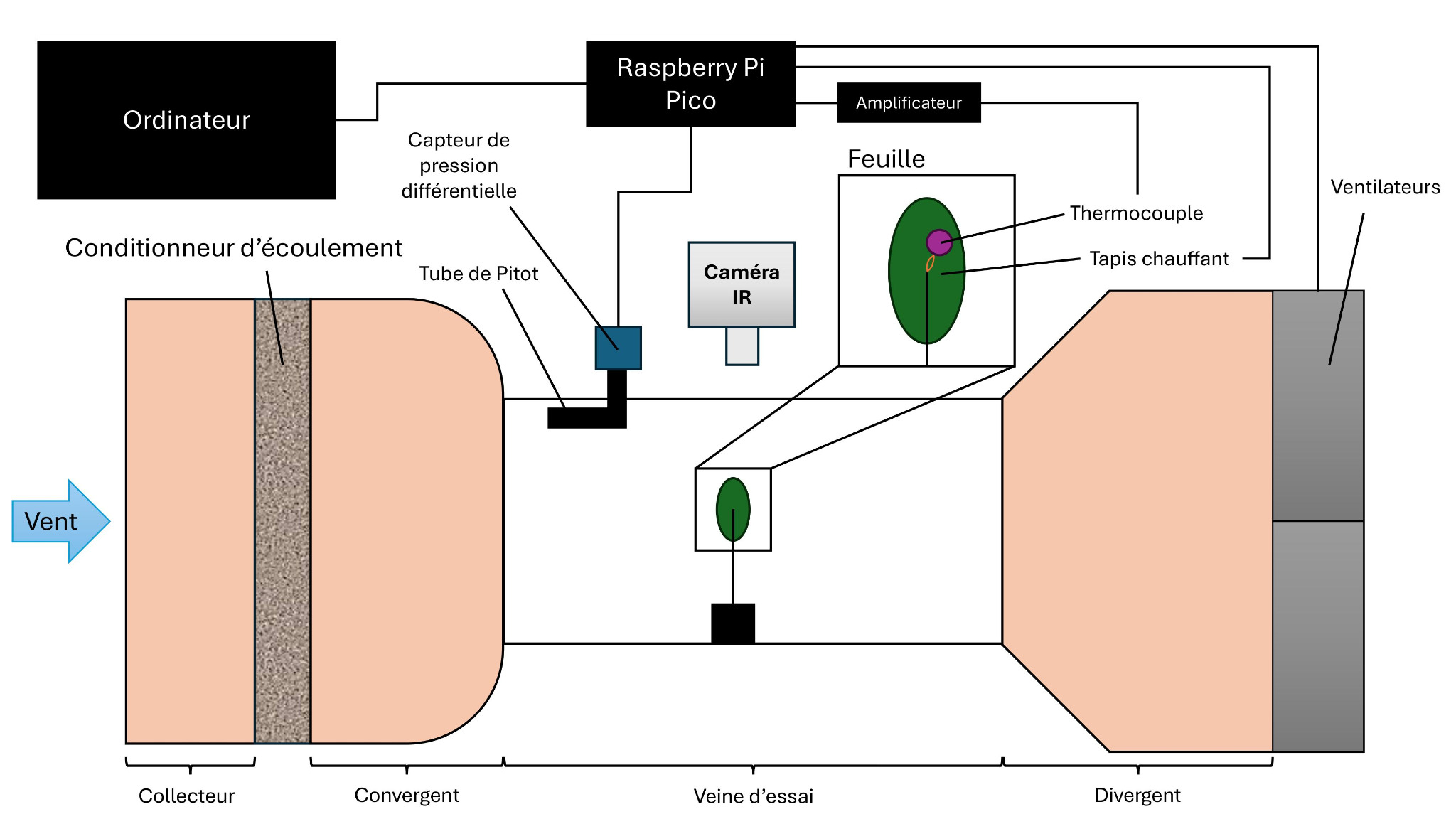 Diagram of the wind-tunnel experimental bench.